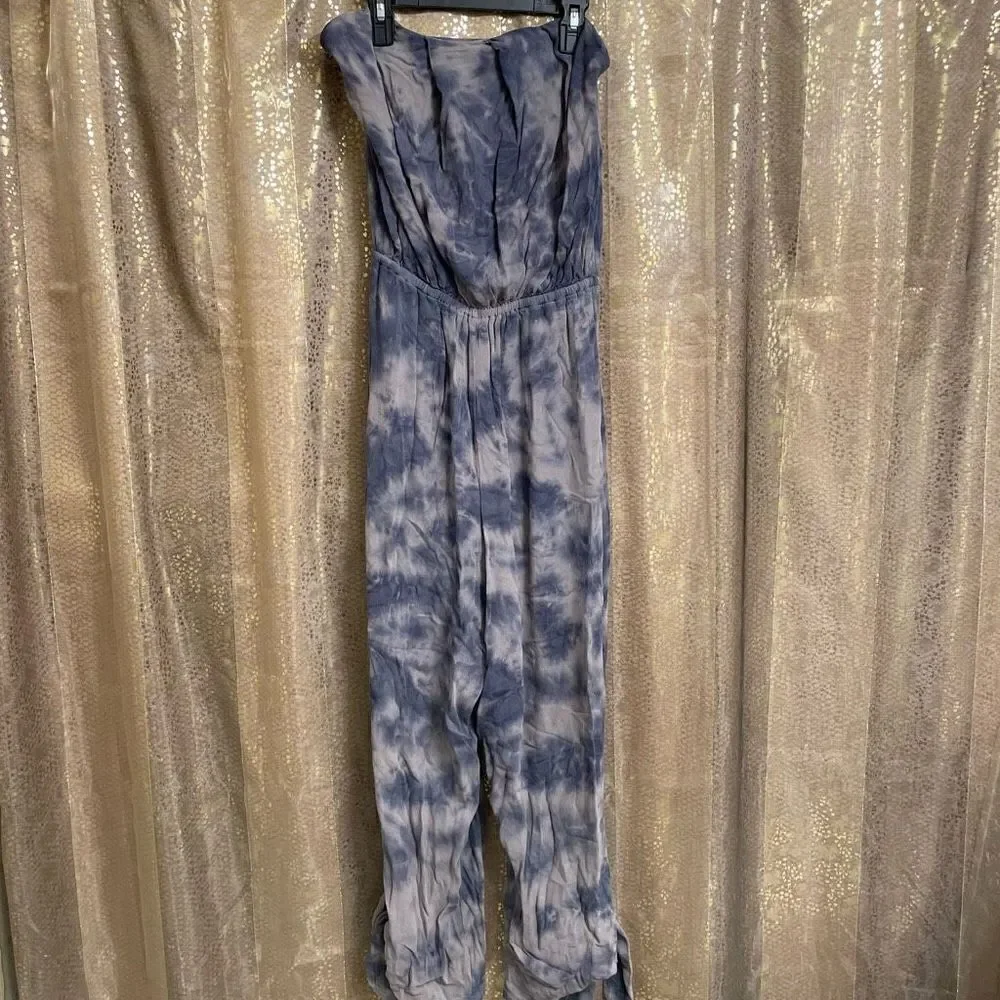Free People Just Float Gray Blue Strapless Tie Dye Jumpsuit Medium - Picture 3 of 11